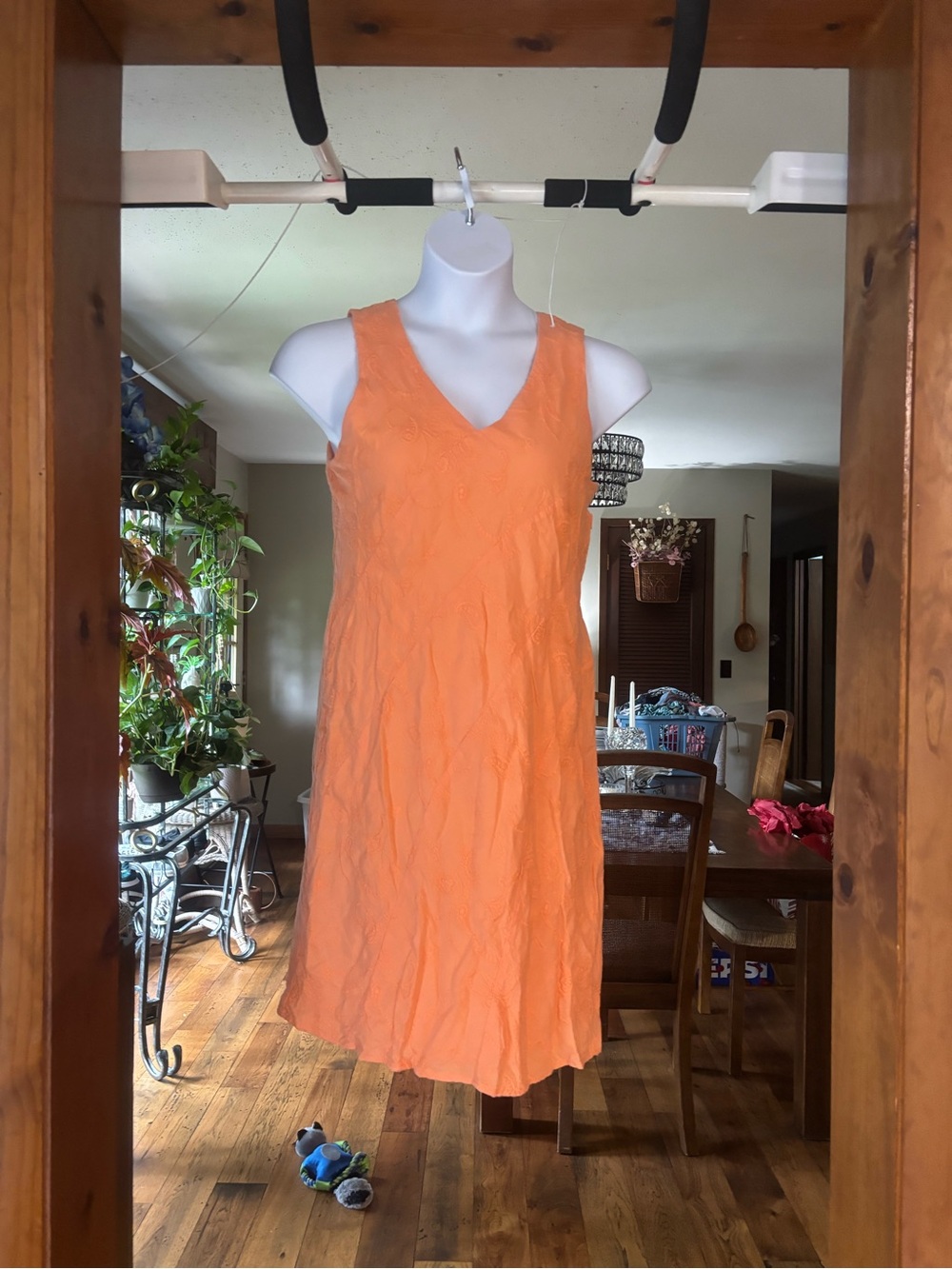 Sag Harbor Women’s Sleeveless V-Neck Orange 100% Cotton Embroidered Dress